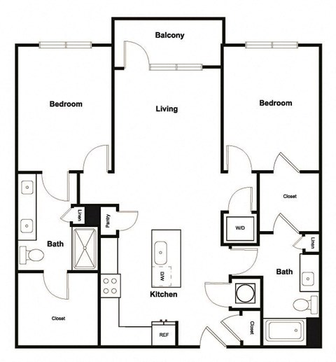 Floor plan for 2 beds, 2 baths, 1188 sqft