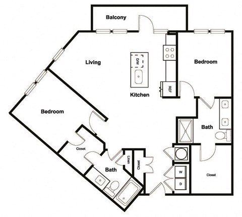 Floor plan for 2 beds, 2 baths, 1221 sqft