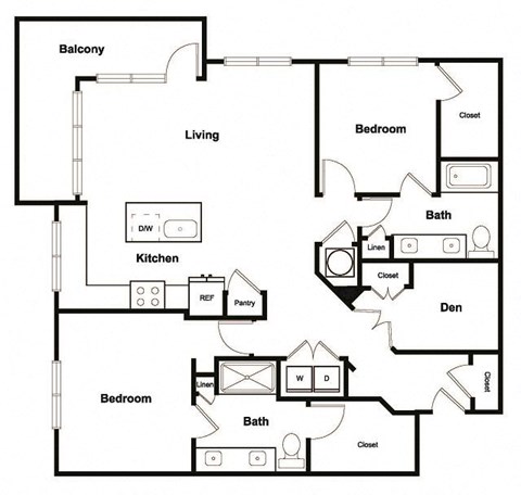 Floor plan for 2 beds, 2 baths, 1467 sqft