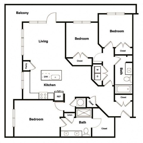 Floor plan for 3 beds, 2 baths, 1484 sqft