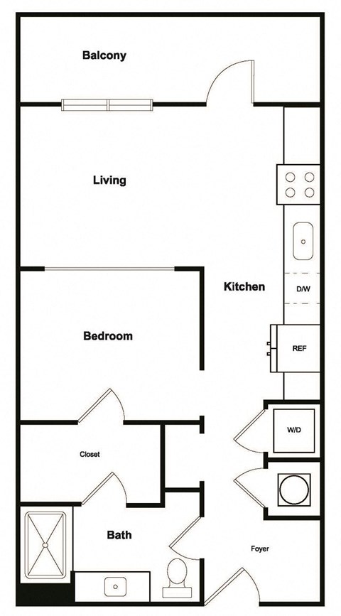 Floor plan for studio, 1 bath, 660 sqft