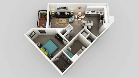Floor plan for 1 bed, 1 bath, 701 sqft