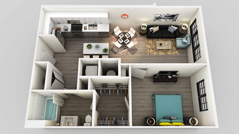 Floor plan for 1 bed, 1 bath, 720 sqft