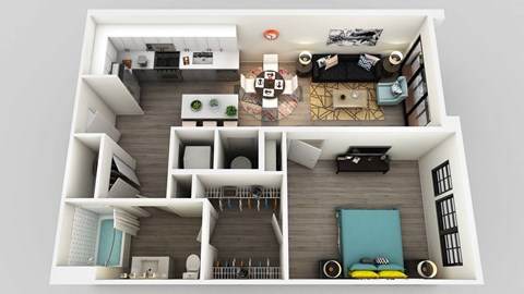 Floor plan for 1 bed, 1 bath, 720 sqft