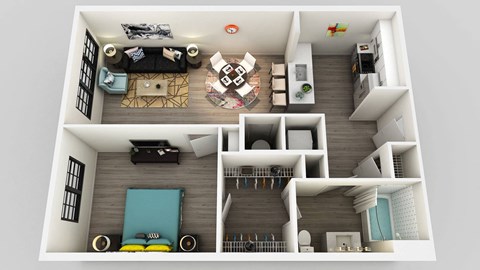 Floor plan for 1 bed, 1 bath, 720 sqft