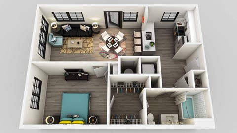 Floor plan for 1 bed, 1 bath, 720 sqft