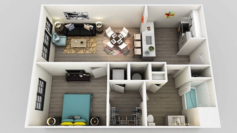 Floor plan for 1 bed, 1 bath, 720 sqft