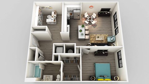 Floor plan for 1 bed, 1 bath, 876 sqft