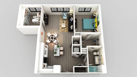 Floor plan for 1 bed, 1 bath, 894 sqft