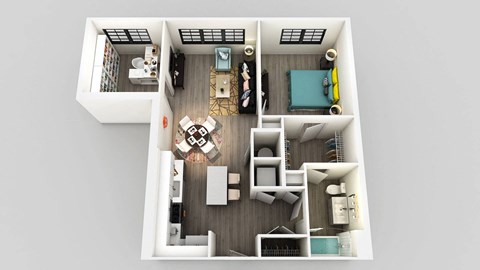 Floor plan for 1 bed, 1 bath, 822 sqft
