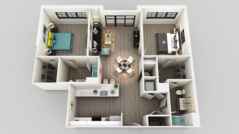 Floor plan for 2 beds, 2 baths, 1122 sqft
