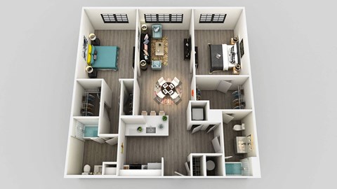Floor plan for 2 beds, 2 baths, 1080 sqft