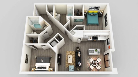 Floor plan for 2 beds, 2 baths, 1124 sqft