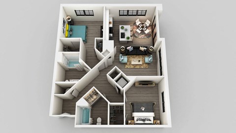 Floor plan for 2 beds, 2 baths, 1122 sqft