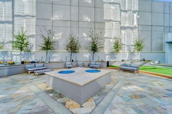 Outdoor sky deck with fireplace