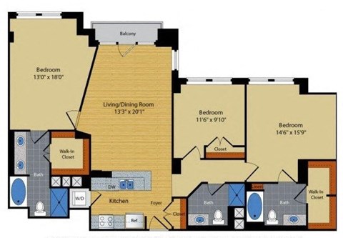 Floor plan for 3 beds, 3 baths, 1517 sqft