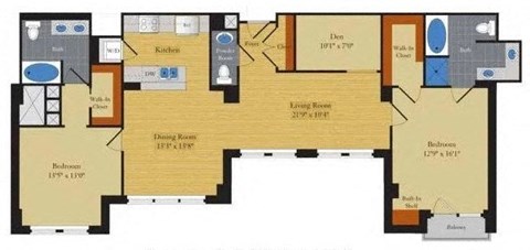 Floor plan for 2 beds, 2.5 baths, 1467 sqft