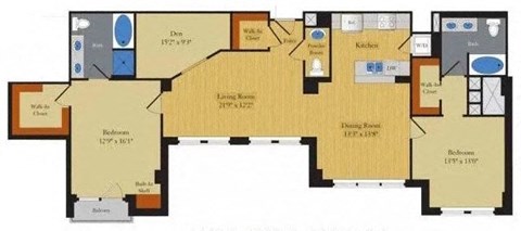 Floor plan for 2 beds, 2 baths, 1529 sqft