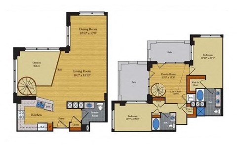 Floor plan for 2 beds, 2.5 baths, 1553 sqft