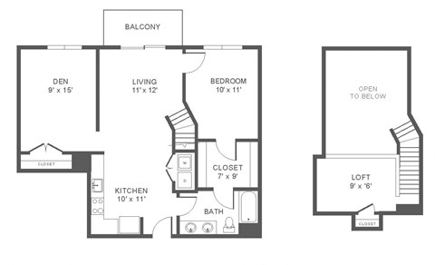 Floor plan for 1 bed, 1 bath, 1122 sqft