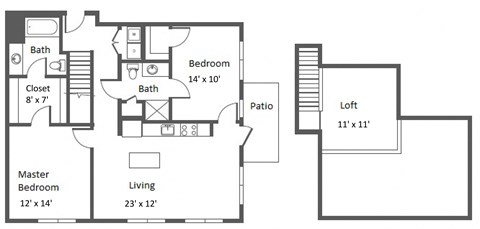 Floor plan for 2 beds, 2 baths, 1326 sqft