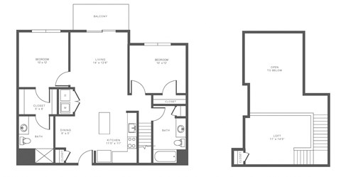 Floor plan for 2 beds, 2 baths, 1240 sqft