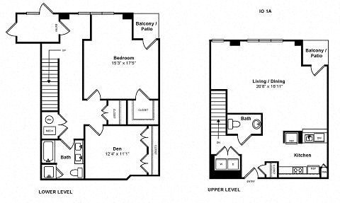 Floor plan for 1 bed, 1 bath, 1436 sqft