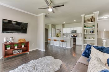 Living room with kitchen view