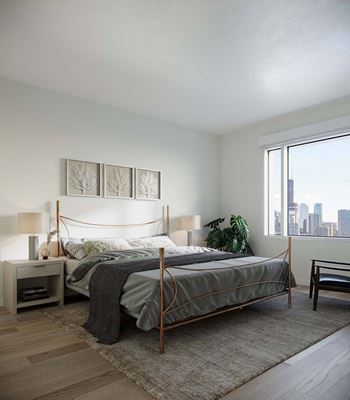 Luxury, wood-style flooring throughout bedroom and closet