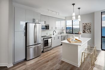 Contemporary wood style flooring in kitchen 