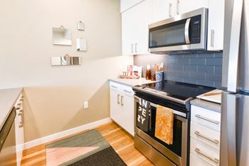 Electric range in kitchen