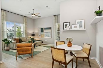 Wood-inspired plank-style flooring in living area