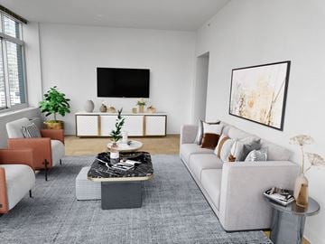 New York apartment for rent - a living room with a couch and a coffee table and a television