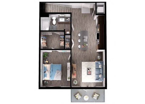 Floor plan for 1 bed, 1 bath, 810 sqft