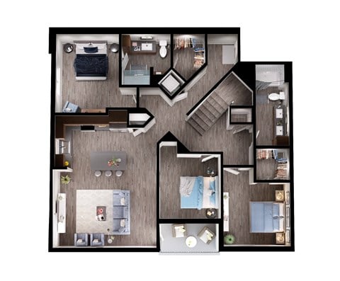 Floor plan for 3 beds, 2 baths, 1462 sqft