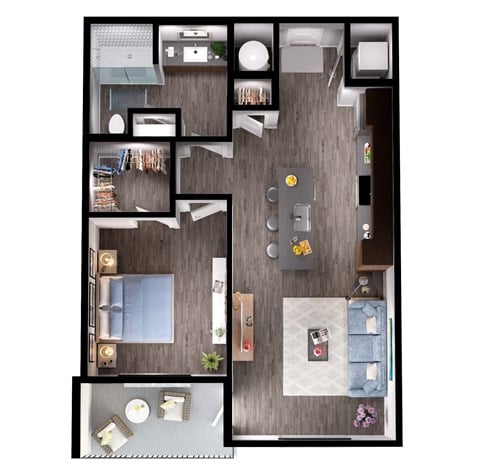 Floor plan for 1 bed, 1 bath, 804 sqft