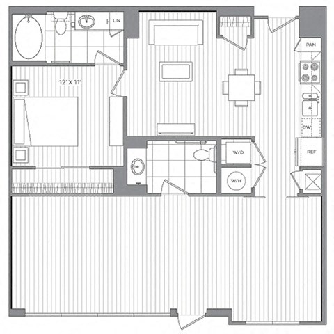 Floor plan for 1 bed, 1 bath, 1175 sqft