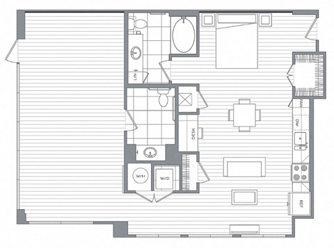 Floor plan for 1 bed, 1 bath, 1206 sqft