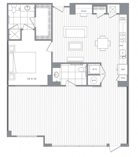 Floor plan for 1 bed, 1 bath, 1408 sqft