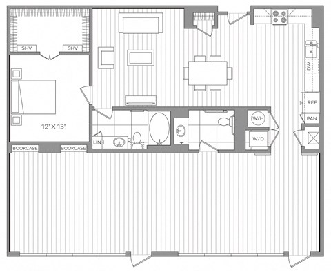 Floor plan for 1 bed, 1 bath, 1778 sqft