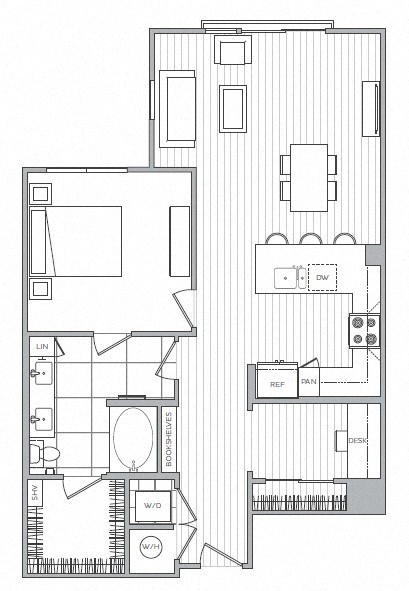 Floor plan for 1 bed, 1 bath, 994 sqft