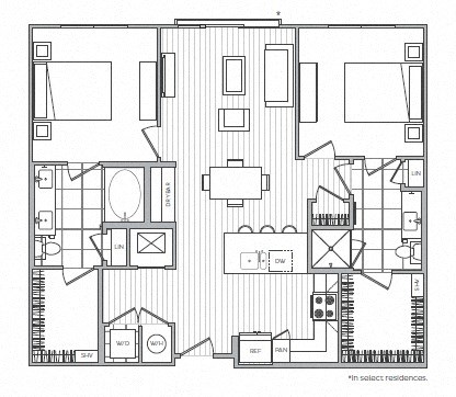 Floor plan for 2 beds, 2 baths, 1113 sqft