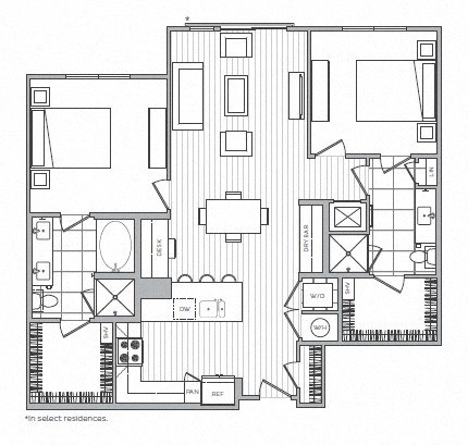 Floor plan for 2 beds, 2 baths, 1219 sqft