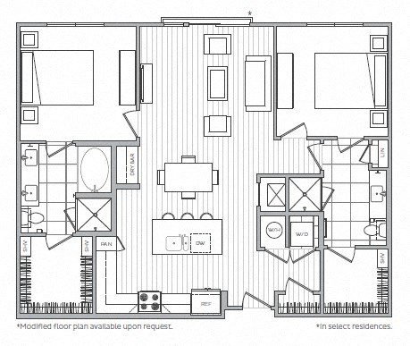 Floor plan for 2 beds, 2 baths, 1221 sqft