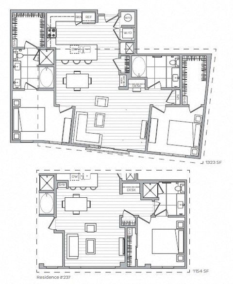 Floor plan for 2 beds, 2 baths, 1323 sqft
