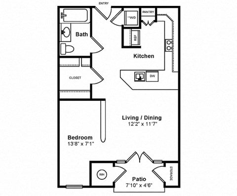 Floor plan for studio, 1 bath, 484 sqft