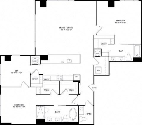 Floor plan for 2 beds, 2.5 baths, 1902 sqft
