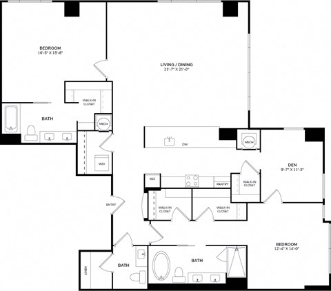 Floor plan for 2 beds, 2.5 baths, 1920 sqft