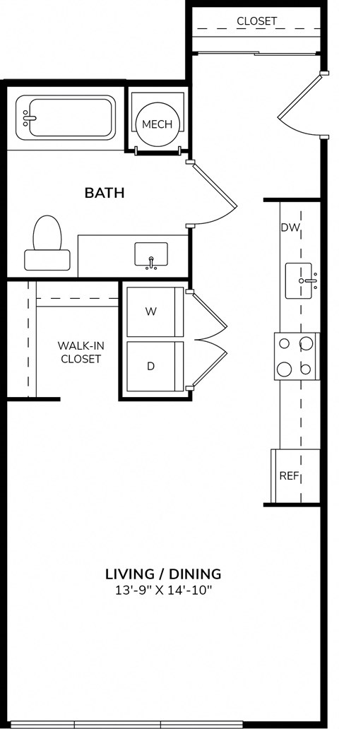 Floor plan for studio, 1 bath, 503 sqft
