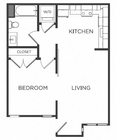 Floor plan for 1 bed, 1 bath, 670 sqft